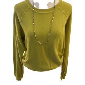 Self Contrast Green Long Sleeve Pullover Top – 100% Cotton, Size Small